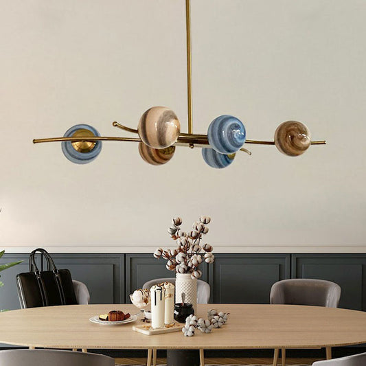 Planet Dining Room Hanging Lamp Multicolored Glass 6-Bulb Postmodern Chandelier in Gold Clearhalo 'Ceiling Lights' 'Chandeliers' 'Modern Chandeliers' 'Modern' Lighting' 2266257