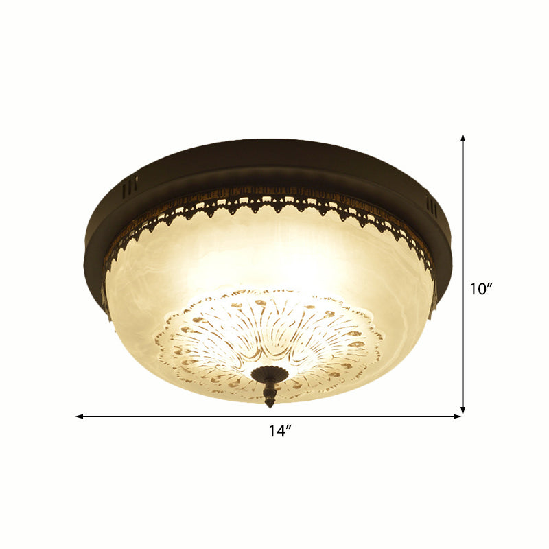 Bowl White Glass Flush Fixture Traditional 3/4 Lights Living Room Ceiling Lighting in Black, 14"/18" Wide Clearhalo 'Ceiling Lights' 'Close To Ceiling Lights' 'Close to ceiling' 'Flush mount' Lighting' 226631