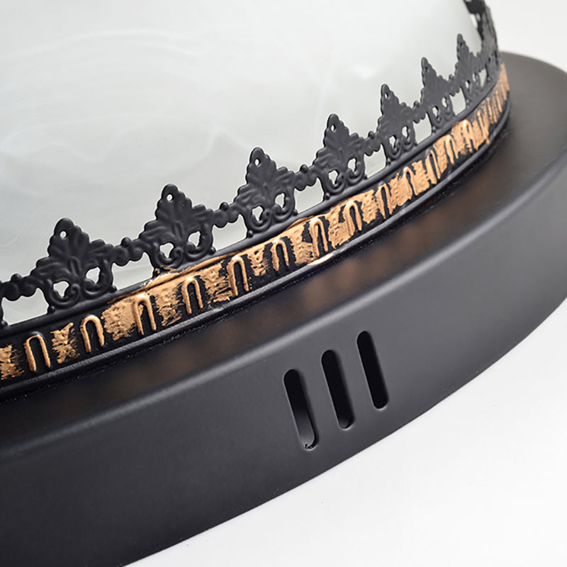 Bowl White Glass Flush Fixture Traditional 3/4 Lights Living Room Ceiling Lighting in Black, 14"/18" Wide Clearhalo 'Ceiling Lights' 'Close To Ceiling Lights' 'Close to ceiling' 'Flush mount' Lighting' 226632