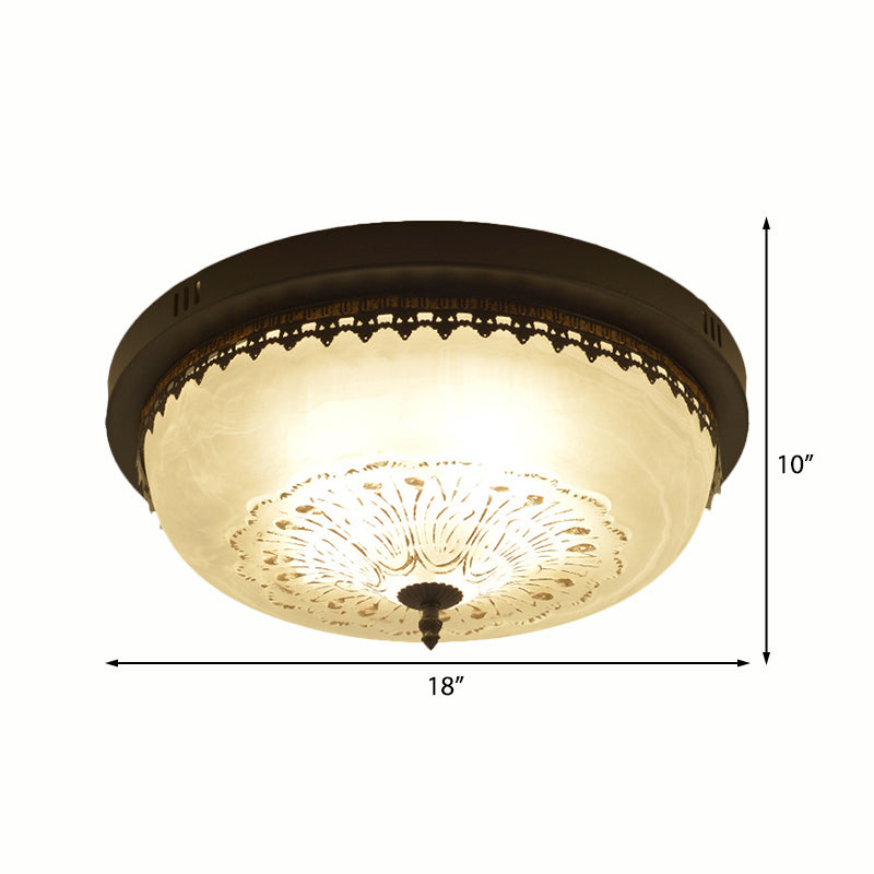Bowl White Glass Flush Fixture Traditional 3/4 Lights Living Room Ceiling Lighting in Black, 14"/18" Wide Clearhalo 'Ceiling Lights' 'Close To Ceiling Lights' 'Close to ceiling' 'Flush mount' Lighting' 226635