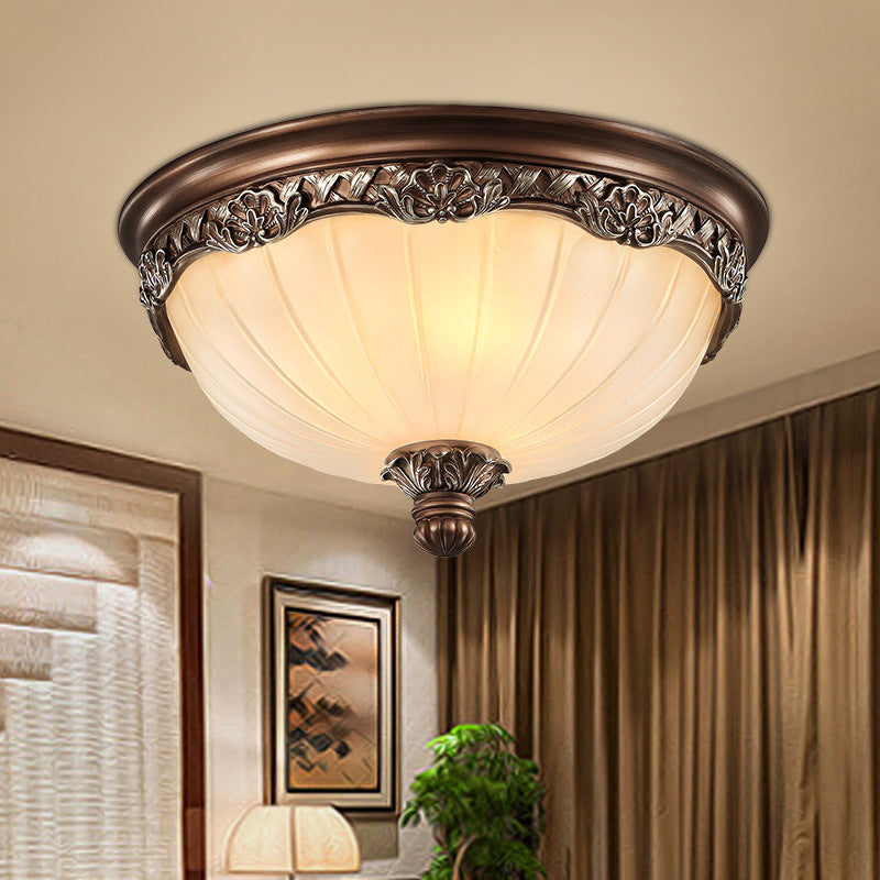 3 Lights Bedroom Ceiling Mounted Fixture Classic Black Flush Light with Bowl Frosted Glass Shade, 14"/18" Wide Clearhalo 'Ceiling Lights' 'Close To Ceiling Lights' 'Close to ceiling' 'Flush mount' Lighting' 226657