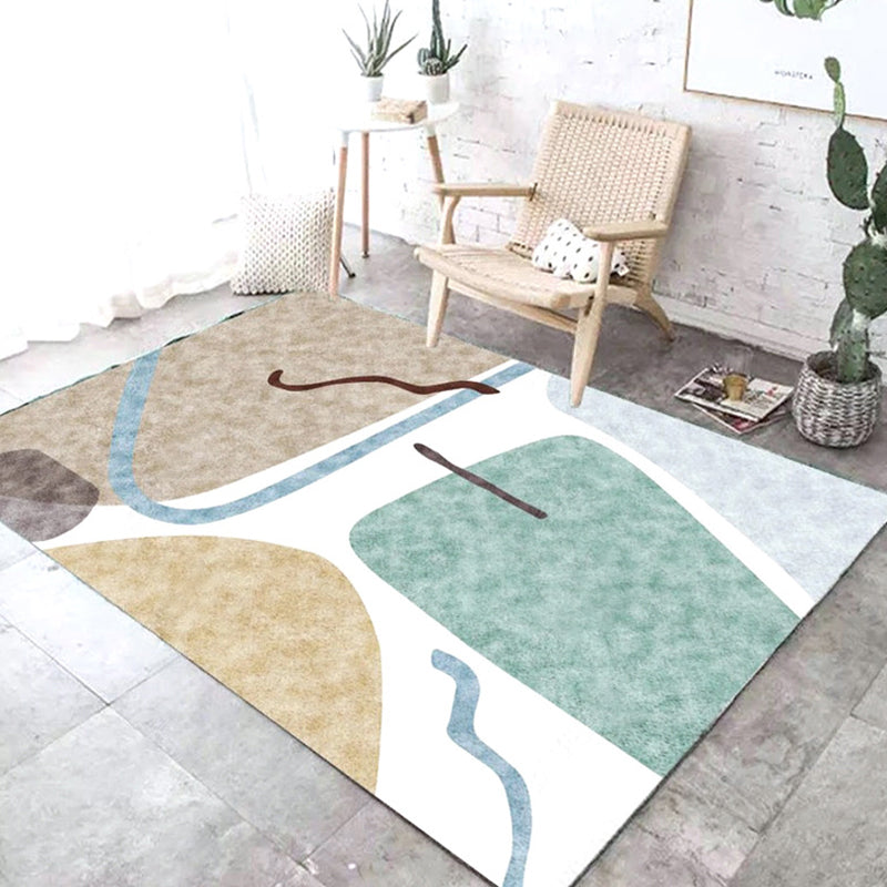 Modern Geometry Color Block Rug Multi-Color Synthetics Carpet Washable Anti-Slip Backing Pet Friendly Rug for Living Room Blue-Green Clearhalo 'Area Rug' 'Rug' 2266631