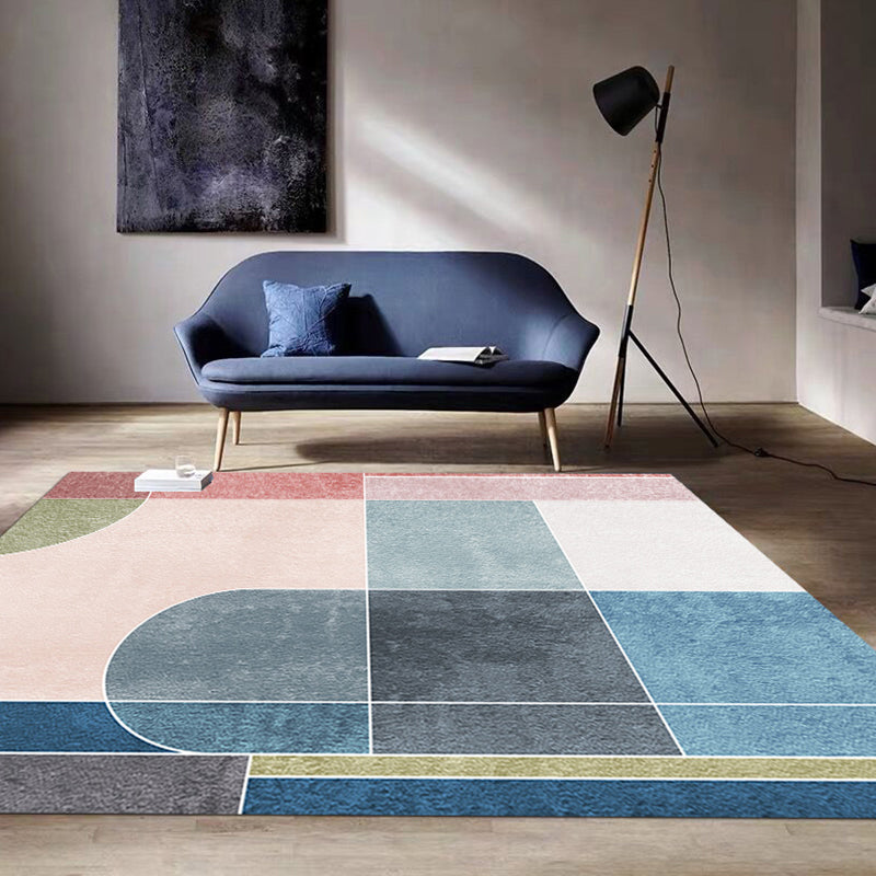 Creative Geometric Color-Block Rug Multi Color Nordic Carpet Synthetics Anti-Slip Stain Resistant Machine Washable Rug for Home Blue Clearhalo 'Area Rug' 'Rug' 2266945