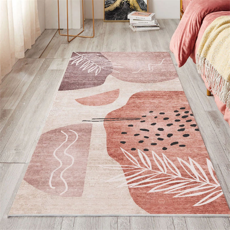 Nordic Bedroom Area Rug Multicolor Botanic Color Block Print Carpet Polyester Washable Anti-Slip Pet Friendly Rug Nude Pink Clearhalo 'Area Rug' 'Rug' 2266947