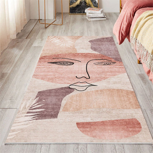 Nordic Bedroom Area Rug Multicolor Botanic Color Block Print Carpet Polyester Washable Anti-Slip Pet Friendly Rug Pink Clearhalo 'Area Rug' 'Rug' 2266952