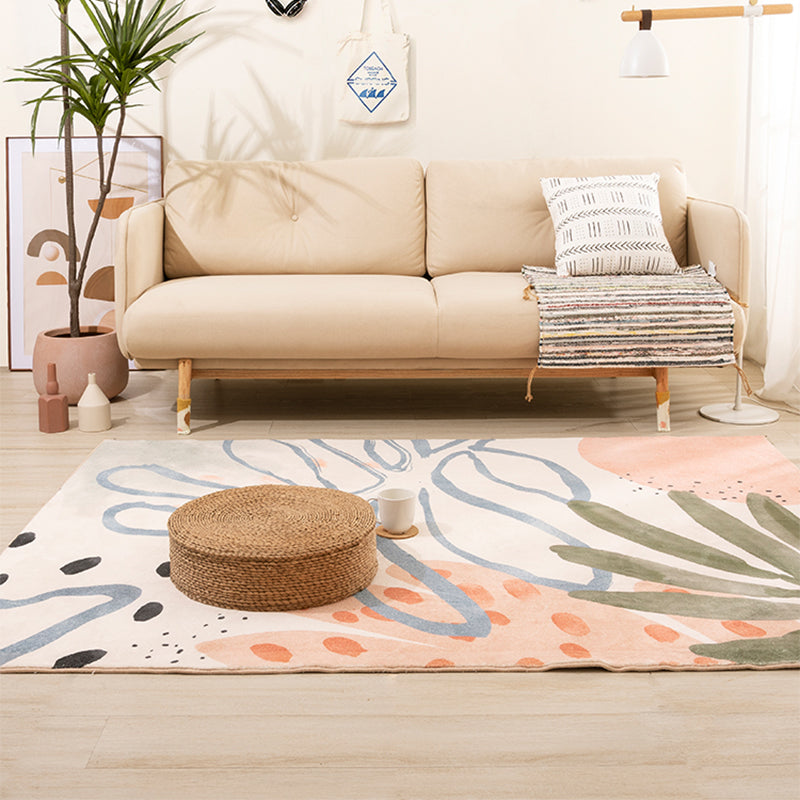 Nordic Palm Leaf Drawing Rug White Polypropylene Rug Pet Friendly Stain Resistant Anti-Slip Backing Rug for Girls Room Clearhalo 'Area Rug' 'Rug' 2266953