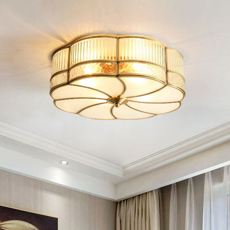 Ribbed Glass Brass Ceiling Light Flower Shaped Minimalist Flush Mount Light Fixture Clearhalo 'Ceiling Lights' 'Close To Ceiling Lights' 'Close to ceiling' 'Flush mount' Lighting' 2267743