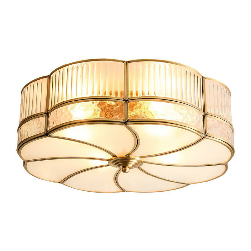 Ribbed Glass Brass Ceiling Light Flower Shaped Minimalist Flush Mount Light Fixture Clearhalo 'Ceiling Lights' 'Close To Ceiling Lights' 'Close to ceiling' 'Flush mount' Lighting' 2267749