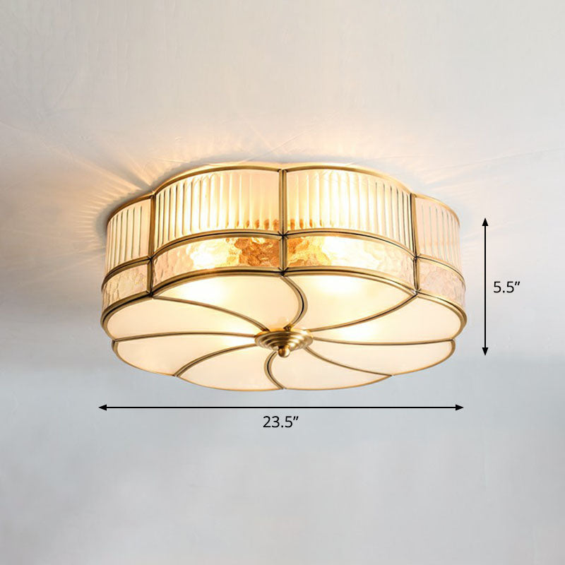 Ribbed Glass Brass Ceiling Light Flower Shaped Minimalist Flush Mount Light Fixture Clearhalo 'Ceiling Lights' 'Close To Ceiling Lights' 'Close to ceiling' 'Flush mount' Lighting' 2267750