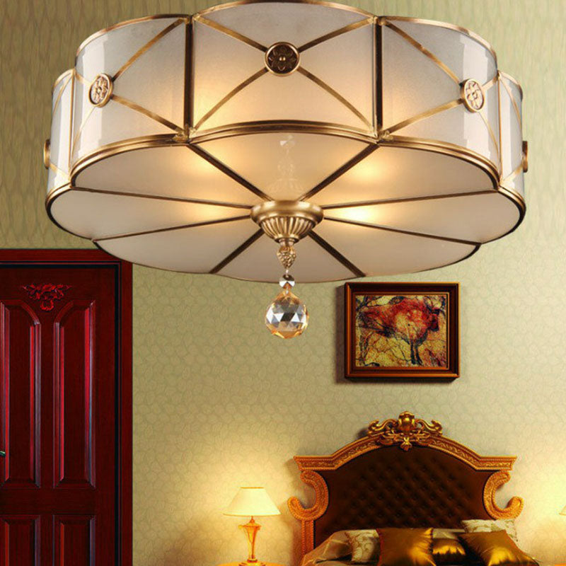 Colonial Style Flower Ceiling Lamp Frosted White Glass Flushmount with X-Brace in Brass White Clearhalo 'Ceiling Lights' 'Close To Ceiling Lights' 'Close to ceiling' 'Flush mount' Lighting' 2267757