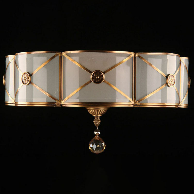 Colonial Style Flower Ceiling Lamp Frosted White Glass Flushmount with X-Brace in Brass Clearhalo 'Ceiling Lights' 'Close To Ceiling Lights' 'Close to ceiling' 'Flush mount' Lighting' 2267761