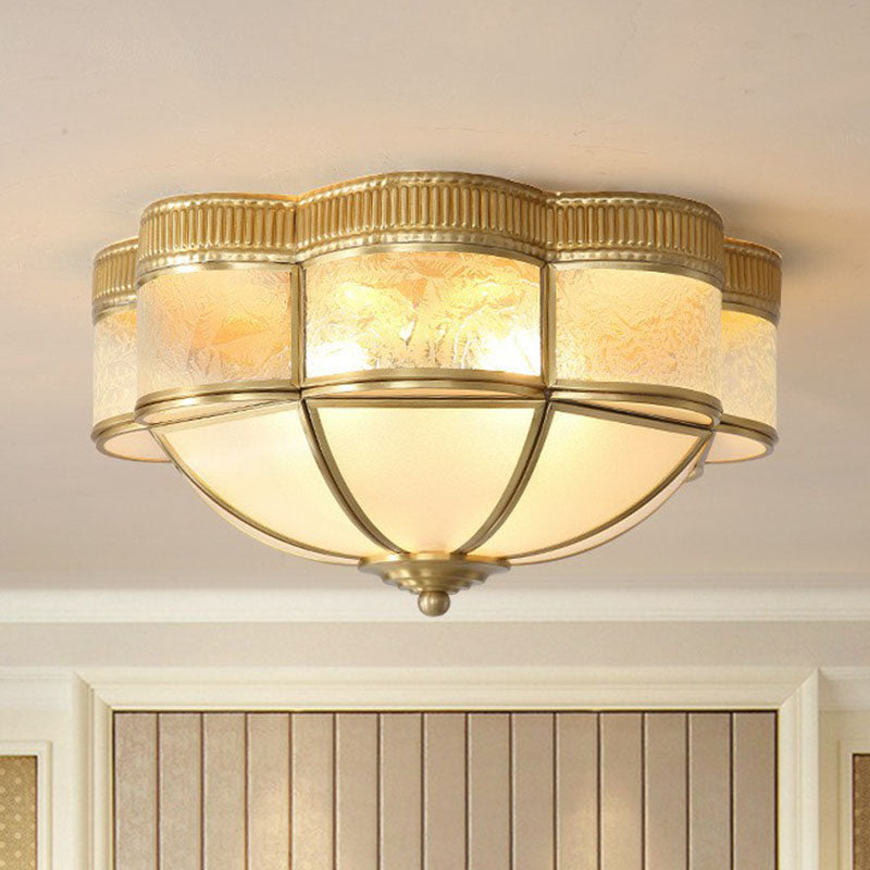 Dome Flushmount Lighting Traditional Brass Frost Glass Flush Mount Ceiling Fixture with Scalloped Edge