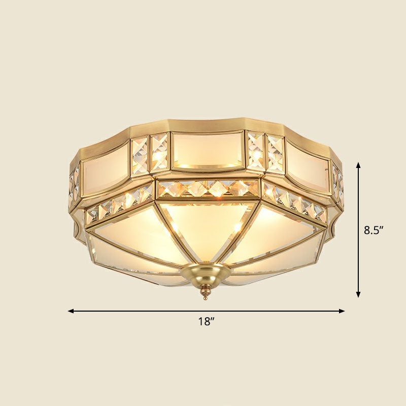 Classic Octagonal Ceiling Lighting Semi-Opaque Glass Flush Light Fixture with Crystal Accent in Brass - Brass - 18" - Clearhalo - 'Ceiling Lights' - 'Close To Ceiling Lights' - 'Close to ceiling' - 'Flush mount' - Lighting' - 2267784