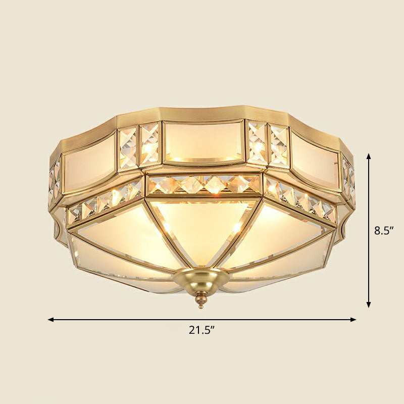 Classic Octagonal Ceiling Lighting Semi-Opaque Glass Flush Light Fixture with Crystal Accent in Brass - Brass - 21.5" - Clearhalo - 'Ceiling Lights' - 'Close To Ceiling Lights' - 'Close to ceiling' - 'Flush mount' - Lighting' - 2267785