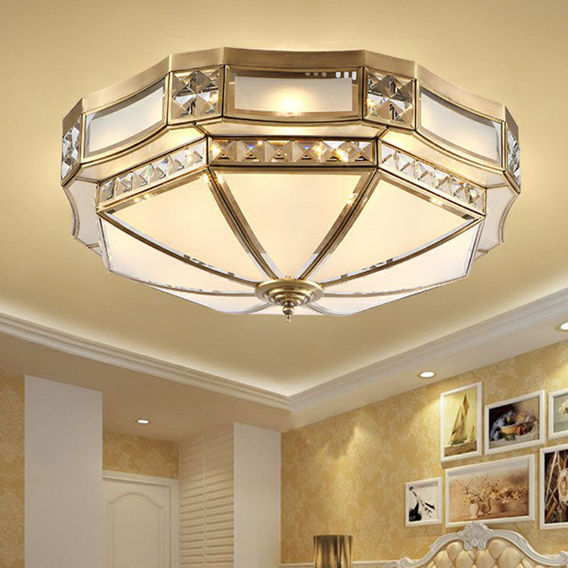 Classic Octagonal Ceiling Lighting Semi-Opaque Glass Flush Light Fixture with Crystal Accent in Brass - Clearhalo - 'Ceiling Lights' - 'Close To Ceiling Lights' - 'Close to ceiling' - 'Flush mount' - Lighting' - 2267786