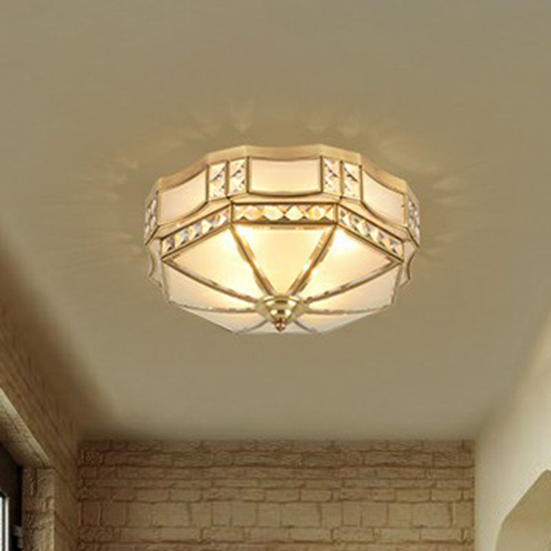 Classic Octagonal Ceiling Lighting Semi-Opaque Glass Flush Light Fixture with Crystal Accent in Brass Clearhalo 'Ceiling Lights' 'Close To Ceiling Lights' 'Close to ceiling' 'Flush mount' Lighting' 2267787