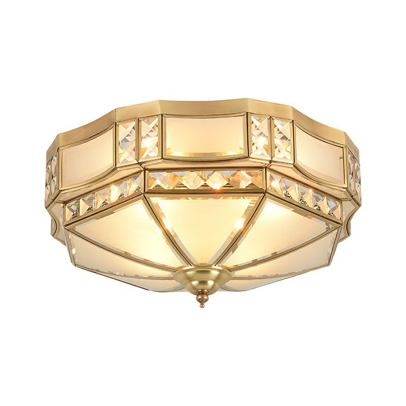Classic Octagonal Ceiling Lighting Semi-Opaque Glass Flush Light Fixture with Crystal Accent in Brass Clearhalo 'Ceiling Lights' 'Close To Ceiling Lights' 'Close to ceiling' 'Flush mount' Lighting' 2267788