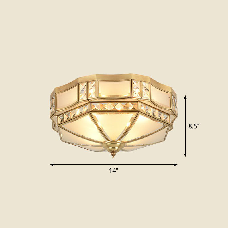 Classic Octagonal Ceiling Lighting Semi-Opaque Glass Flush Light Fixture with Crystal Accent in Brass - Brass - 14" - Clearhalo - 'Ceiling Lights' - 'Close To Ceiling Lights' - 'Close to ceiling' - 'Flush mount' - Lighting' - 2267789