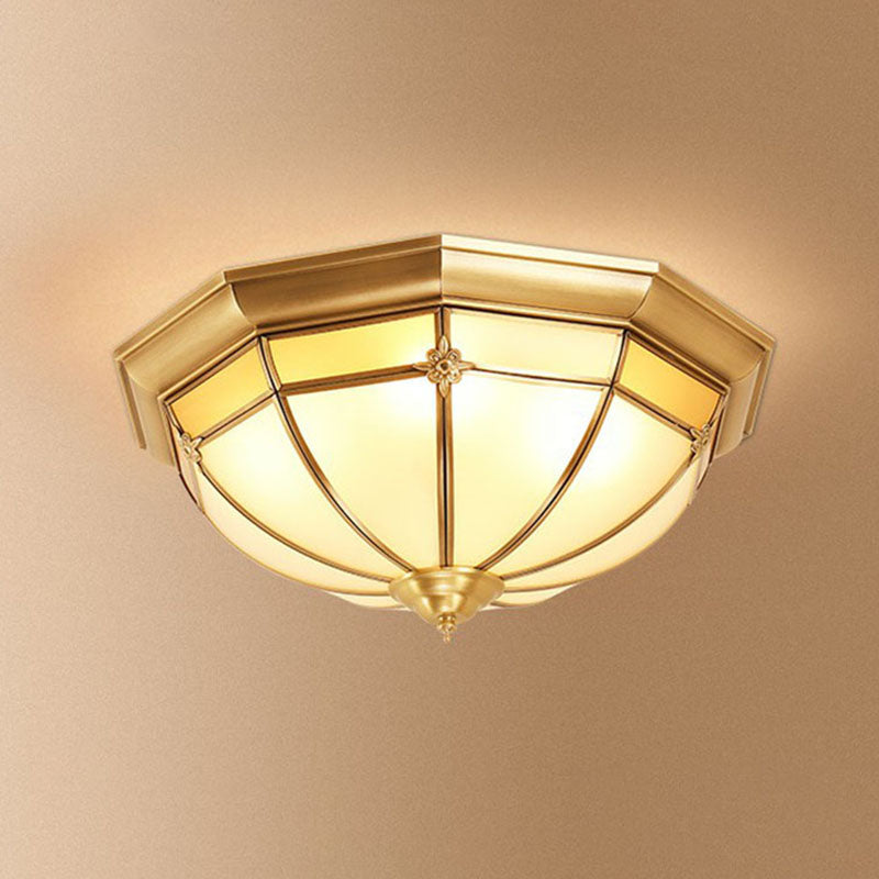 Colonial Dome Shaped Flush Mount Lighting Opal Frosted Glass Ceiling Fixture in Brass 6 Brass Clearhalo 'Ceiling Lights' 'Close To Ceiling Lights' 'Close to ceiling' 'Flush mount' Lighting' 2267849