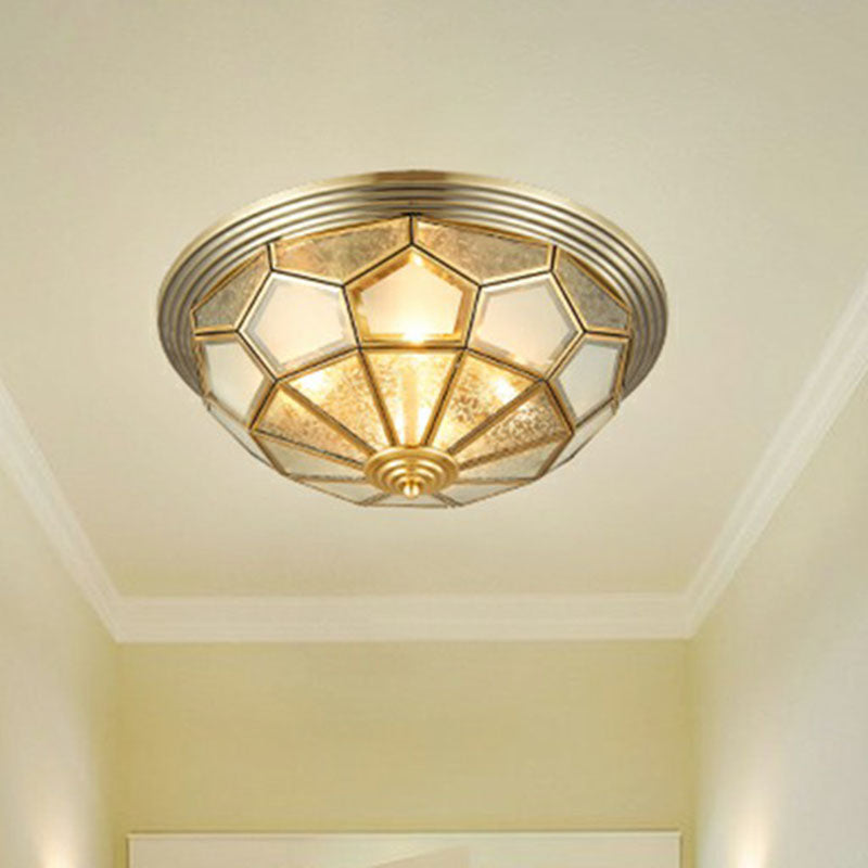 Dome Aisle Flush Ceiling Light Colonial Style Frosted Glass Brass Flush Mount Lamp Clearhalo 'Ceiling Lights' 'Close To Ceiling Lights' 'Close to ceiling' 'Flush mount' Lighting' 2267851