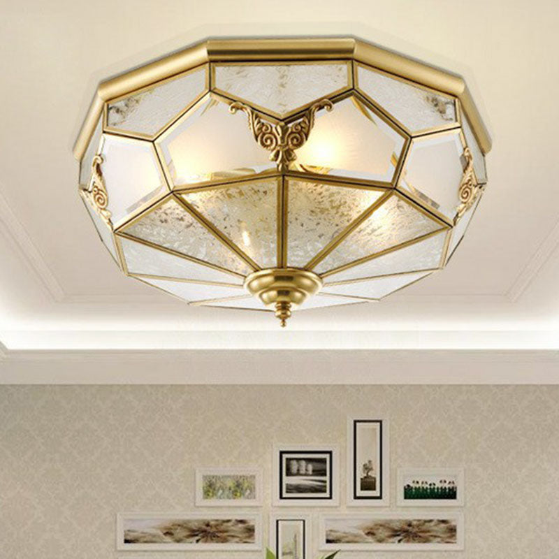 Flush Mounted Light Antique Dining Room Ceiling Lamp with Polygon Semi-Opaque Shade in Brass Clearhalo 'Ceiling Lights' 'Close To Ceiling Lights' 'Close to ceiling' 'Flush mount' Lighting' 2267862