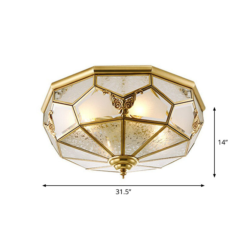 Flush Mounted Light Antique Dining Room Ceiling Lamp with Polygon Semi-Opaque Shade in Brass Clearhalo 'Ceiling Lights' 'Close To Ceiling Lights' 'Close to ceiling' 'Flush mount' Lighting' 2267869