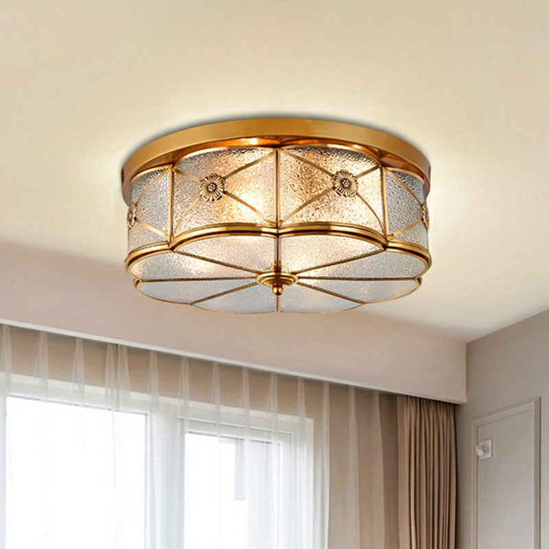 Floral Water Glass Ceiling Flush Mount Light Traditional Bedroom Flush Mount Fixture in Brass Clearhalo 'Ceiling Lights' 'Close To Ceiling Lights' 'Close to ceiling' 'Flush mount' Lighting' 2267878