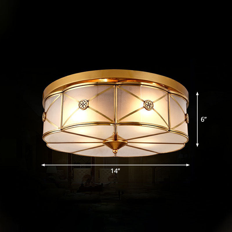 Floral Water Glass Ceiling Flush Mount Light Traditional Bedroom Flush Mount Fixture in Brass Brass 14" Clearhalo 'Ceiling Lights' 'Close To Ceiling Lights' 'Close to ceiling' 'Flush mount' Lighting' 2267880