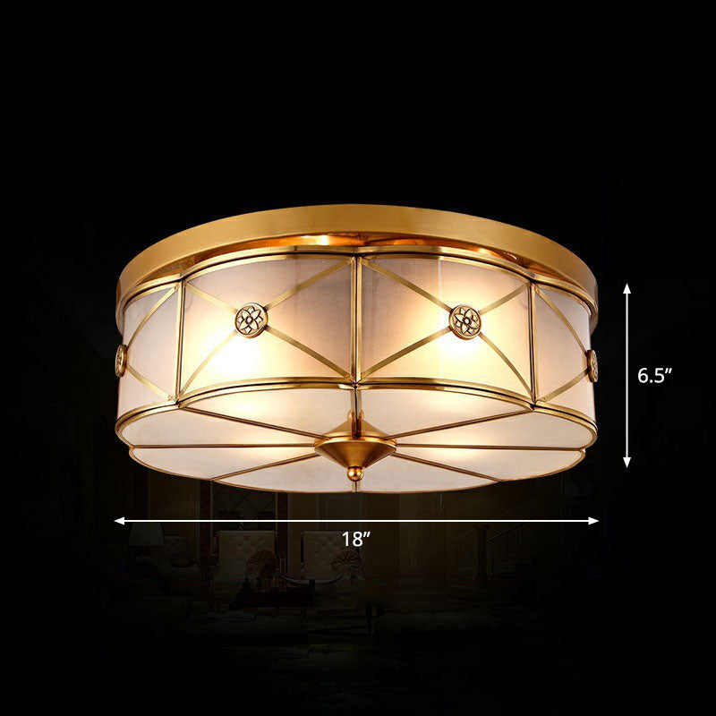 Floral Water Glass Ceiling Flush Mount Light Traditional Bedroom Flush Mount Fixture in Brass Brass 18" Clearhalo 'Ceiling Lights' 'Close To Ceiling Lights' 'Close to ceiling' 'Flush mount' Lighting' 2267881