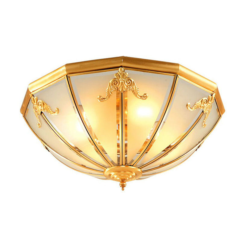 3 Lights Hemispherical Ceiling Light Fixture Colonial Style Brass Frosted White Glass Flush Mount Lamp Clearhalo 'Ceiling Lights' 'Close To Ceiling Lights' 'Close to ceiling' 'Flush mount' Lighting' 2267886