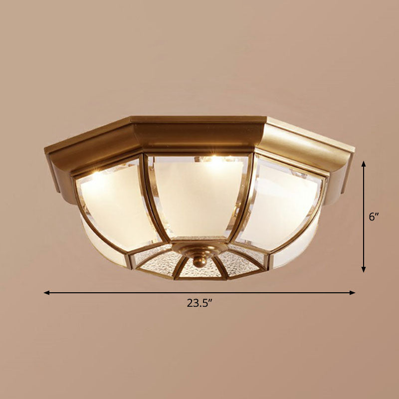 Bronze Finish Octagon Ceiling Lamp Traditional Frosted Glass Kitchen Flush Light Fixture Bronze 23.5" Clearhalo 'Ceiling Lights' 'Close To Ceiling Lights' 'Close to ceiling' 'Flush mount' Lighting' 2267895