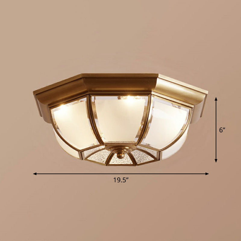 Bronze Finish Octagon Ceiling Lamp Traditional Frosted Glass Kitchen Flush Light Fixture Bronze 19.5" Clearhalo 'Ceiling Lights' 'Close To Ceiling Lights' 'Close to ceiling' 'Flush mount' Lighting' 2267898