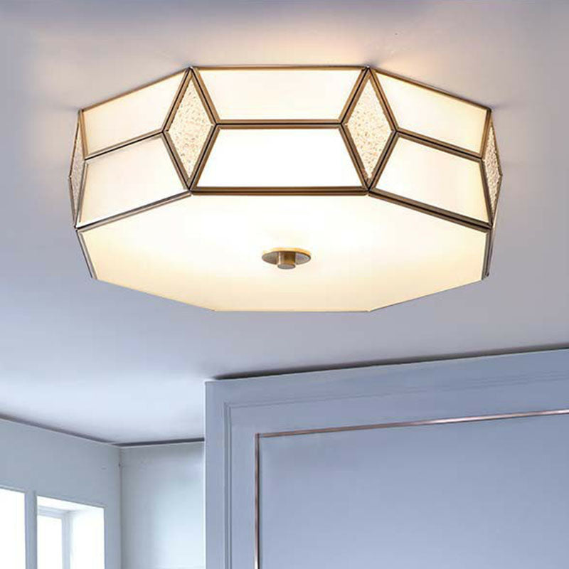 Geometric Ceiling Mounted Fixture Minimalistic Brass Frost Glass Flush Mount Light for Bedroom Clearhalo 'Ceiling Lights' 'Close To Ceiling Lights' 'Close to ceiling' 'Flush mount' Lighting' 2267907