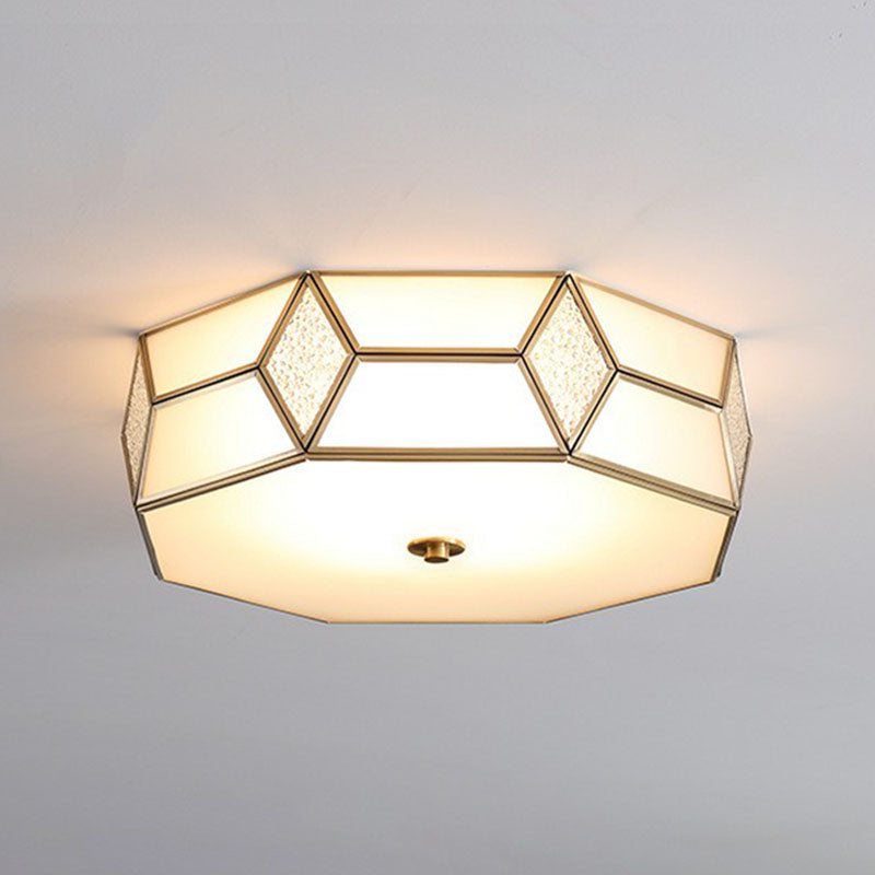 Geometric Ceiling Mounted Fixture Minimalistic Brass Frost Glass Flush Mount Light for Bedroom Beige 18" Clearhalo 'Ceiling Lights' 'Close To Ceiling Lights' 'Close to ceiling' 'Flush mount' Lighting' 2267909