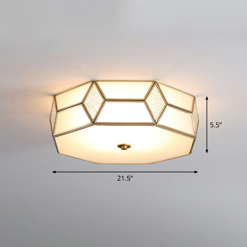 Geometric Ceiling Mounted Fixture Minimalistic Brass Frost Glass Flush Mount Light for Bedroom Clearhalo 'Ceiling Lights' 'Close To Ceiling Lights' 'Close to ceiling' 'Flush mount' Lighting' 2267911