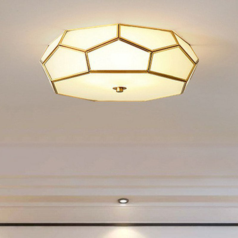 Brass Football Design Ceiling Light Minimalist White Glass Brass Finish Flush Light Fixture Clearhalo 'Ceiling Lights' 'Close To Ceiling Lights' 'Close to ceiling' 'Flush mount' Lighting' 2267912