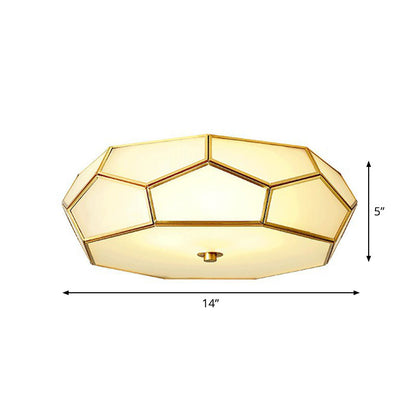Brass Football Design Ceiling Light Minimalist White Glass Brass Finish Flush Light Fixture Brass 14" Clearhalo 'Ceiling Lights' 'Close To Ceiling Lights' 'Close to ceiling' 'Flush mount' Lighting' 2267913