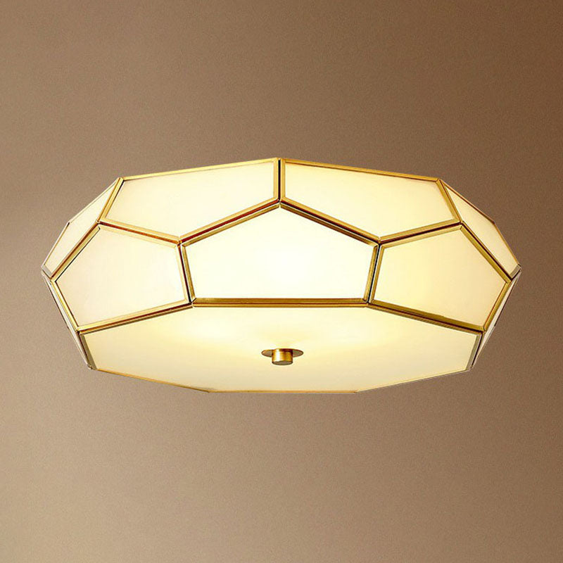 Brass Football Design Ceiling Light Minimalist White Glass Brass Finish Flush Light Fixture Brass 18" Clearhalo 'Ceiling Lights' 'Close To Ceiling Lights' 'Close to ceiling' 'Flush mount' Lighting' 2267916