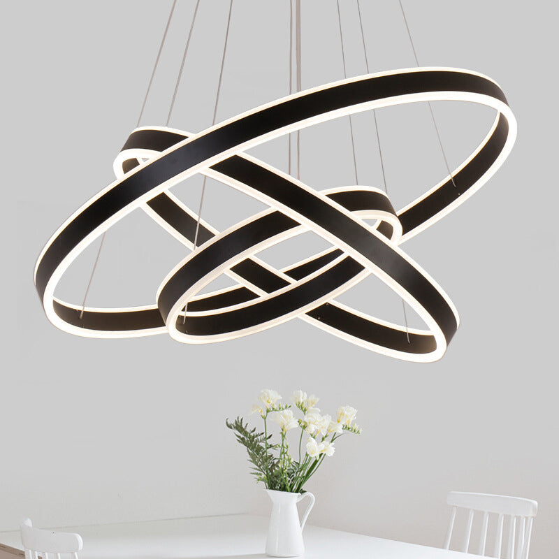 Height Adjustable 3-Ring LED Pendant Light Artistic Metal Dining Room Chandelier in Coffee Clearhalo 'Ceiling Lights' 'Chandeliers' 'Modern Chandeliers' 'Modern' Lighting' 2267920