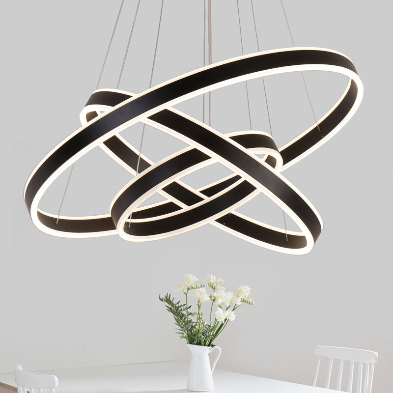 Height Adjustable 3-Ring LED Pendant Light Artistic Metal Dining Room Chandelier in Coffee Clearhalo 'Ceiling Lights' 'Chandeliers' 'Modern Chandeliers' 'Modern' Lighting' 2267920