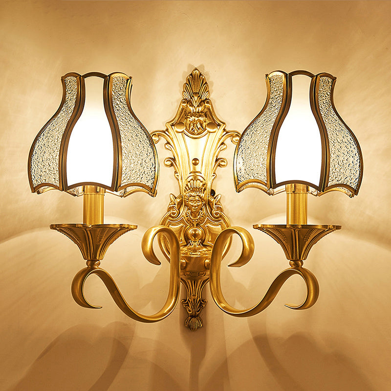 Brass Bud Wall Mount Light Traditional Beveled Glass Living Room Wall Light Fixture 2.0 Brass Clearhalo 'Wall Lamps & Sconces' 'Wall Lights' Lighting' 2267938