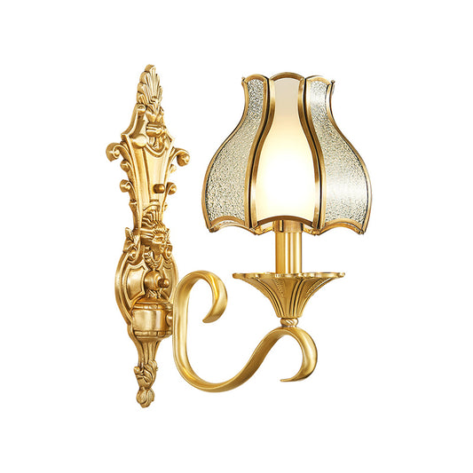 Brass Bud Wall Mount Light Traditional Beveled Glass Living Room Wall Light Fixture Clearhalo 'Wall Lamps & Sconces' 'Wall Lights' Lighting' 2267940