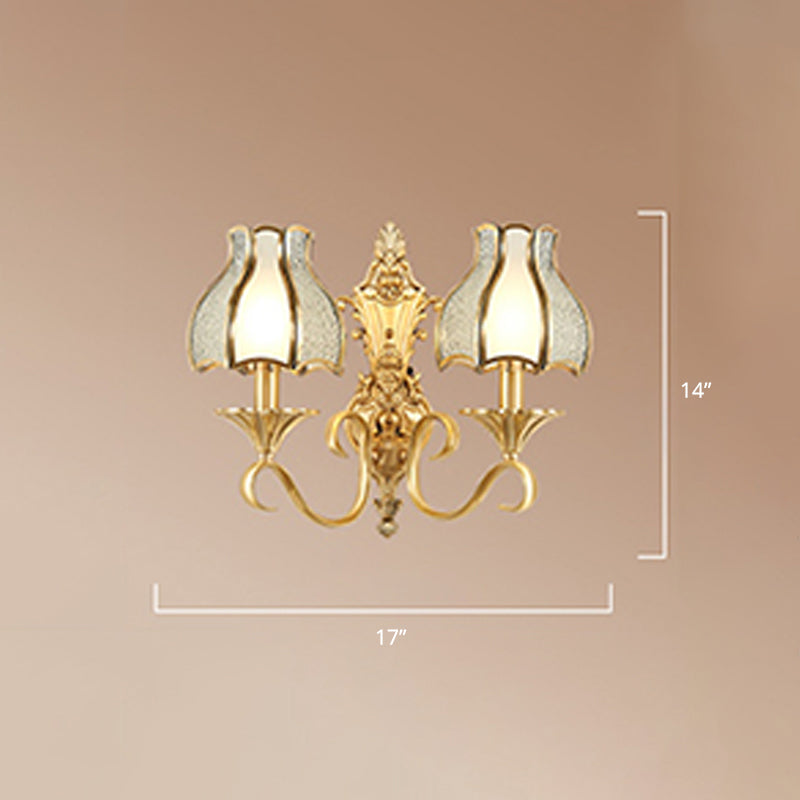 Brass Bud Wall Mount Light Traditional Beveled Glass Living Room Wall Light Fixture Clearhalo 'Wall Lamps & Sconces' 'Wall Lights' Lighting' 2267941