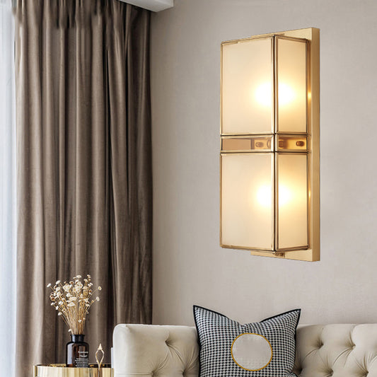 Minimalist Rectangular Wall Mount Light Frosted Glass Wall Lighting in Brass for Corridor Clearhalo 'Wall Lamps & Sconces' 'Wall Lights' Lighting' 2267943