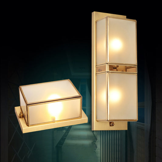 Minimalist Rectangular Wall Mount Light Frosted Glass Wall Lighting in Brass for Corridor Clearhalo 'Wall Lamps & Sconces' 'Wall Lights' Lighting' 2267946