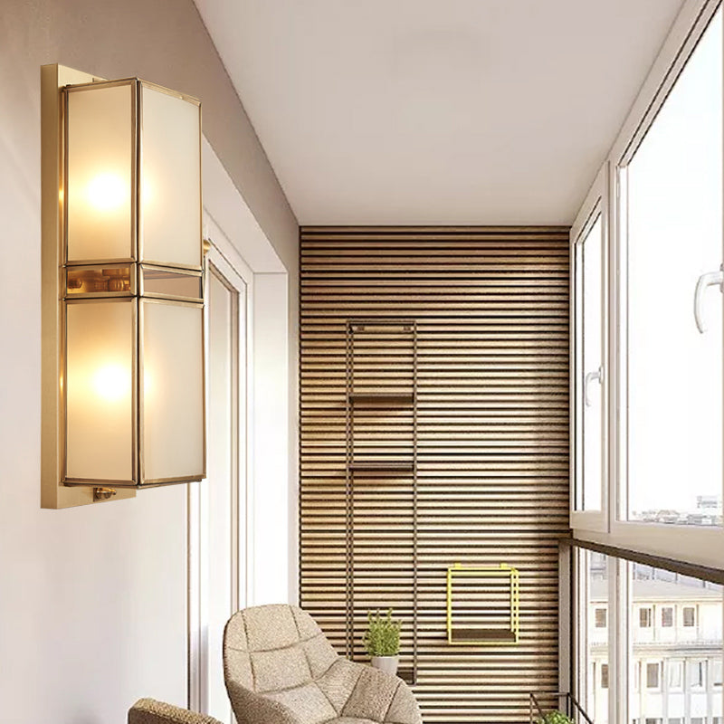 Minimalist Rectangular Wall Mount Light Frosted Glass Wall Lighting in Brass for Corridor Clearhalo 'Wall Lamps & Sconces' 'Wall Lights' Lighting' 2267947
