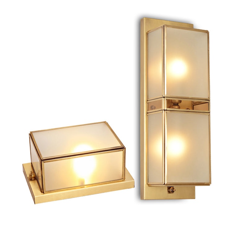 Minimalist Rectangular Wall Mount Light Frosted Glass Wall Lighting in Brass for Corridor Clearhalo 'Wall Lamps & Sconces' 'Wall Lights' Lighting' 2267948