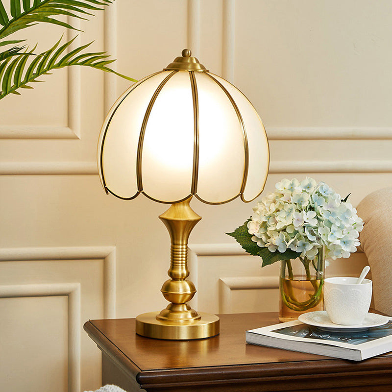 Brass Scalloped Nightstand Lamp Simplicity Beveled Glass 1-Light Bedroom Table Lighting Clearhalo 'Lamps' 'Table Lamps' Lighting' 2267969