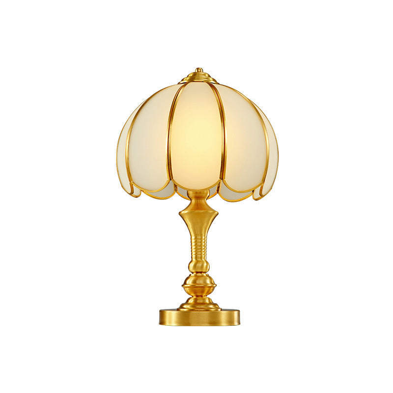 Brass Scalloped Nightstand Lamp Simplicity Beveled Glass 1-Light Bedroom Table Lighting Clearhalo 'Lamps' 'Table Lamps' Lighting' 2267971