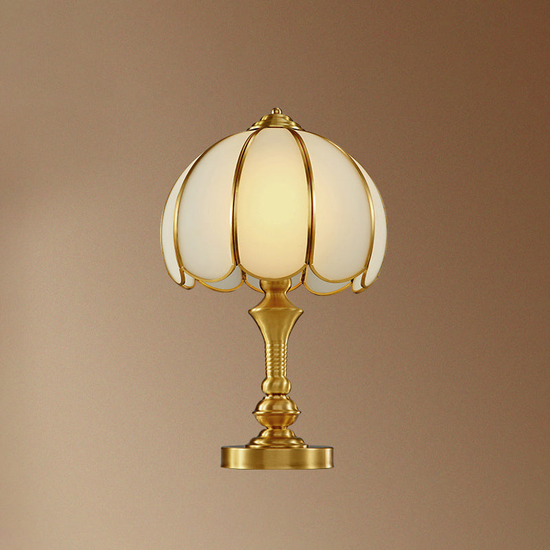 Brass Scalloped Nightstand Lamp Simplicity Beveled Glass 1-Light Bedroom Table Lighting Clearhalo 'Lamps' 'Table Lamps' Lighting' 2267972